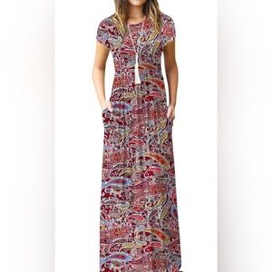 EUOVMY Women's Short Sleeve Loose Plain Maxi Dresses (061)